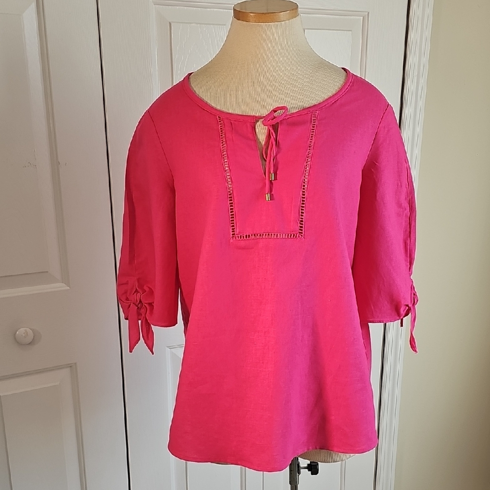 Cappagallo Pink Linen Women's‎ Top with Tie Details. Oversized Small